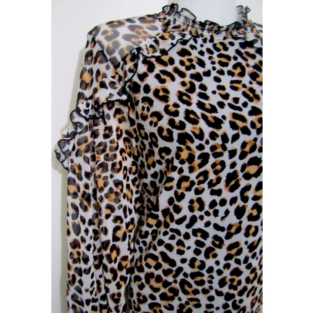 Leopard Cheetah Animal Print Ruffle Mesh Top - image 2